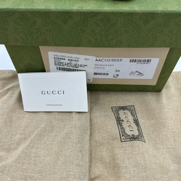 Gucci women’s platform low top sneakers in white leather with gold lame size 36